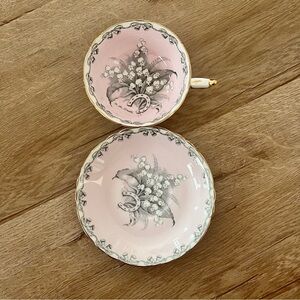 Vtg Paragon “ To The Bride “ Pink Lily of the Valley Flowers Teacup & Saucer Set